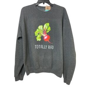 Upcycled Hand Printed Mens Medium Totally Rad Radish Long Slv Veggie Sweatshirt